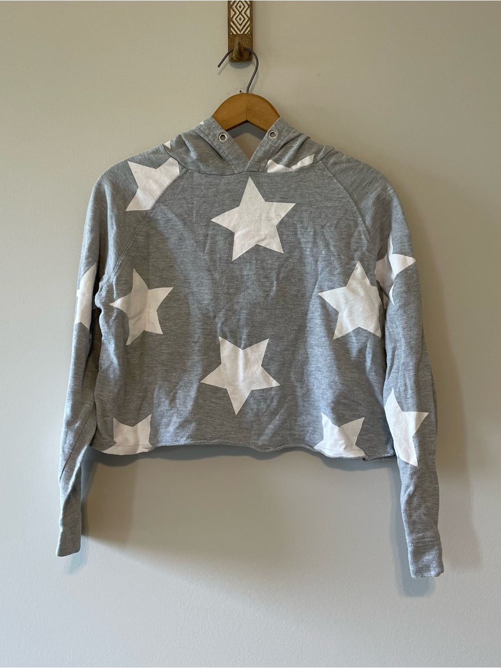 Star Print Hooded Crop Sweater Top Size Small Long Sleeve Skater Punk
